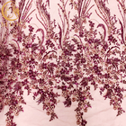 紫色3D刺繍は生地をナイジェリアのウェディング ドレスのための0.9144メートルひもで締める