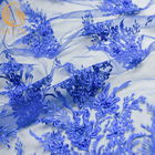 青い結婚のレースの生地MDXの優雅な花模様135cmの幅