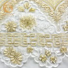友好的な試供品の金のスパンコールのレースの生地美しい刺繍されたEco