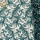 玉を付けられるの緑のハンドメイドの服の生地のテュルの刺繍のラインストーン