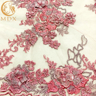 フランスのテュルの純レースの生地のピンクによって3Dはパーティー向きのドレスのための刺繍が開花する